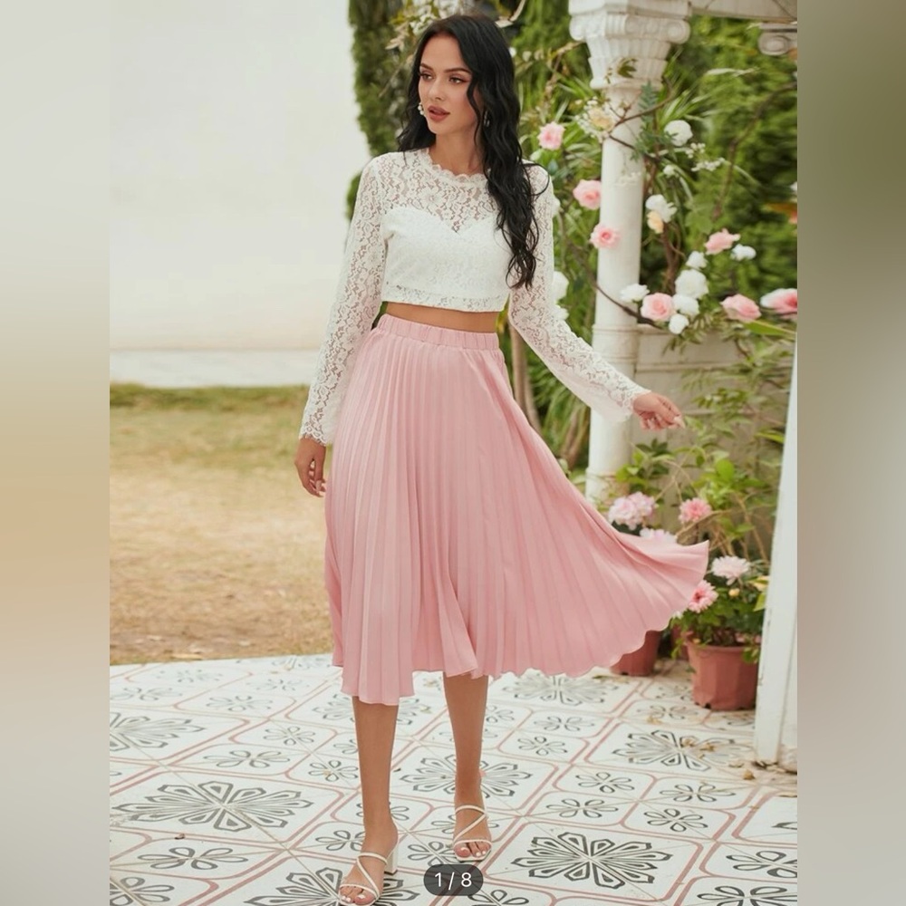 Beautiful Pink Pleated MIDI SKIRT size Medium